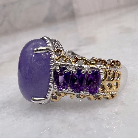 Burmese Purple Jade Amethyst 14K YG Sterling Silver Statement Ring - Picture 8 of 11